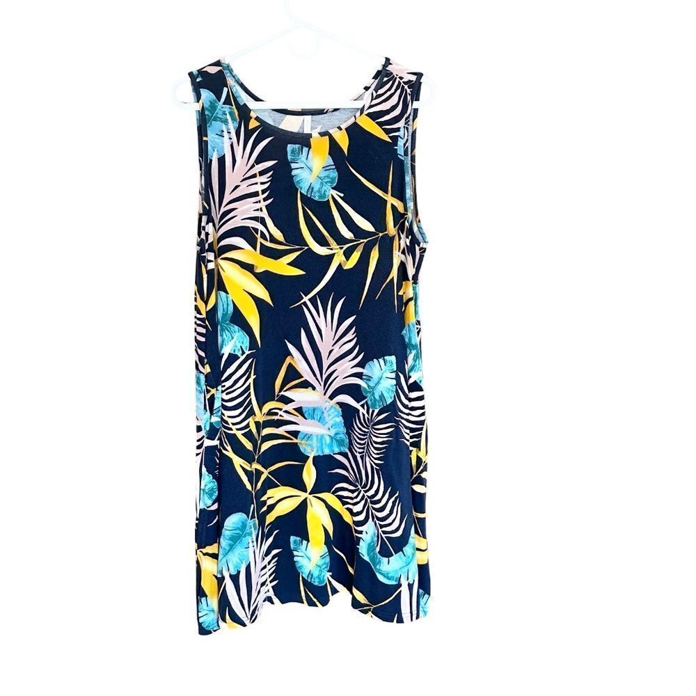 Bishuige Tropical Sleeveless Sundress CoverUp Black/Blue/Yellow XXL